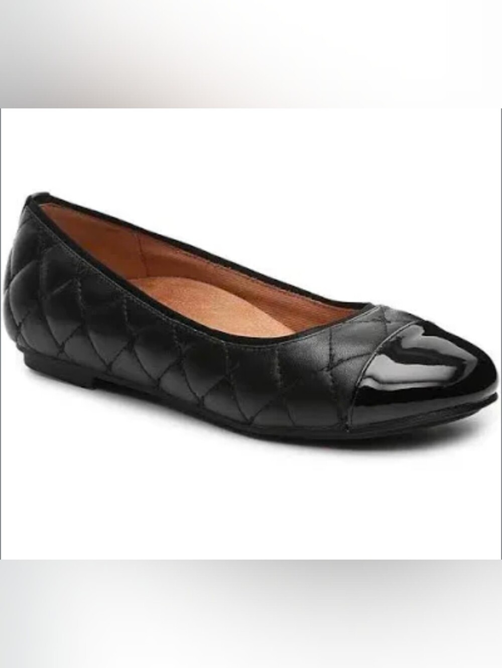 Vionic Black Quilted Ballet Flats with Patent Cap Toe 7